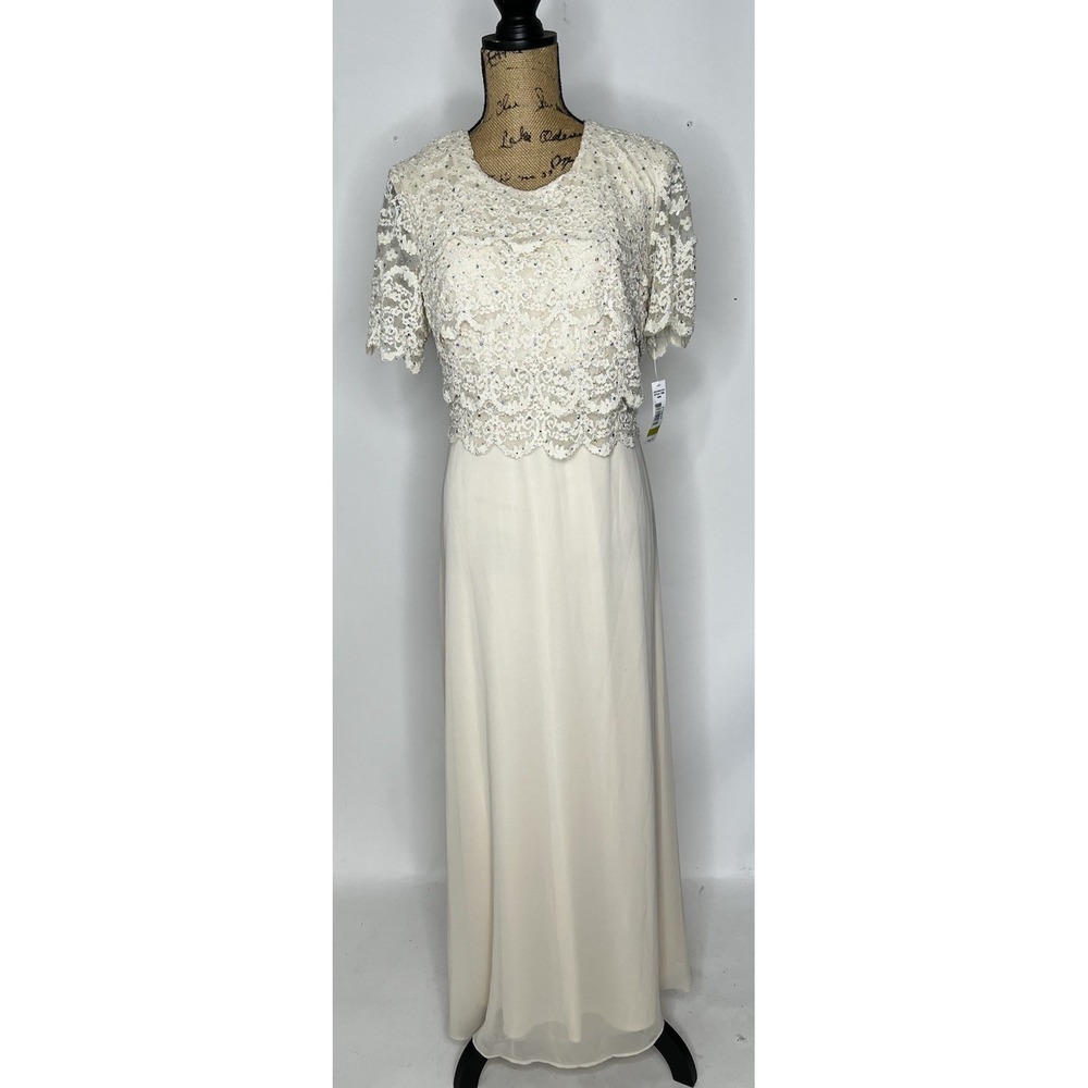 NWT Gorgeous R&M Richards Women's Cream Sequin Lace Accent Gown Dress 14